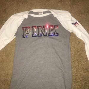 PINK VS red white and blue baseball tee size S